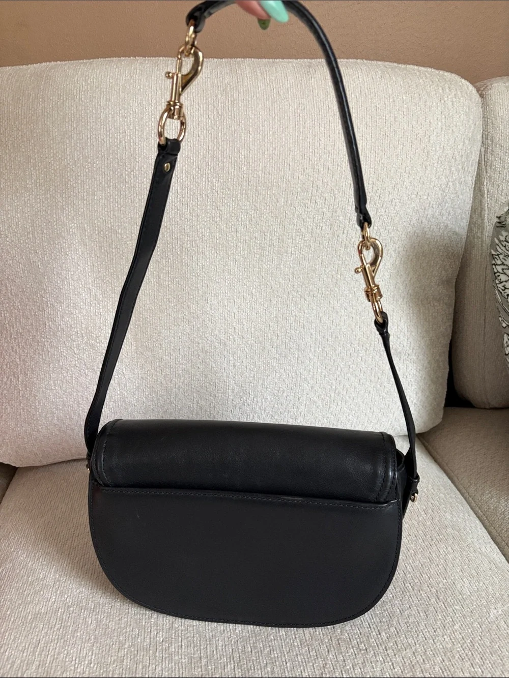 MICHAEL KORS Black Leather Saddle Shoulder Bag with Gold Hardware
